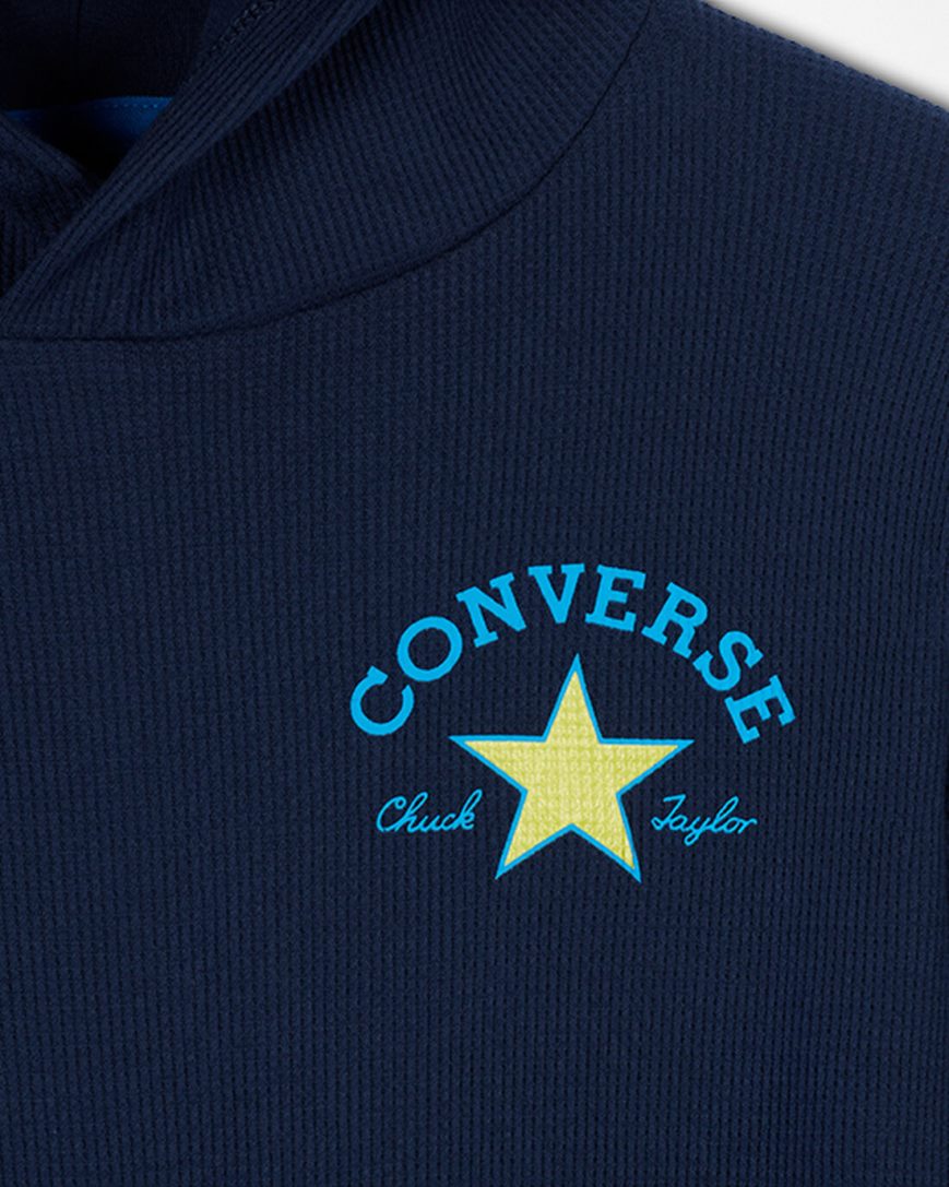 Hanorac Cu Gluga Baieti Converse Long Sleeve Waffle Bleumarin | RO QJWUA168